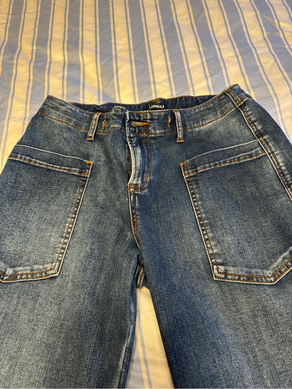 High-Rise Women’s Blue Denim Jeans with Front Patch Pockets